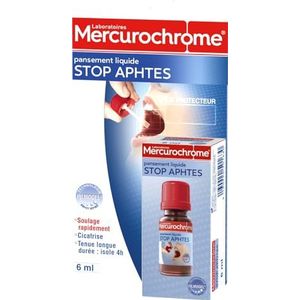 MERCUROCHROME - Vloeibaar pleister tegen aften - Filmogel technologie - Verlicht pijn - Helpt bij littekens - 6 ml fles - Applicatorkwast