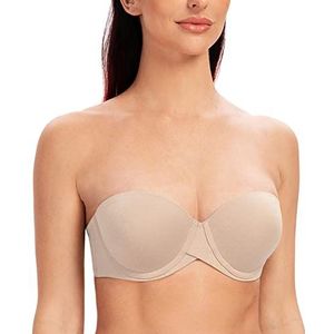 MELENECA Beugelbeha voor dames, soepele, meervoudige opwaartse, gewatteerde push-up strapless bh Pale Nude Heather 90C