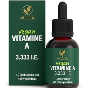 Vitamine A-druppels, hoge dosis, 50 ml, 1700 druppels voor 850 dagen), 1000 µg (3333 IE), A-vitamine per dag, zeer biologisch beschikbaar retinylpalmitaat, MCT-olie, uit Duitsland, laboratoriumgetest