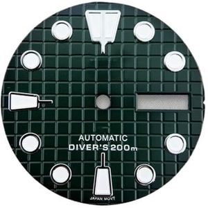 ZHGUIMING 28,5 mm S-logo Groene lichtgevende geblokte wijzerplaat Dubbele kalender Geschikt for NH36/4R36-uurwerk Horloge-accessoires Reparatiegereedschappen(26)