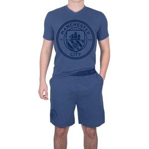 MANCHESTER CITY Herenpyjama, korte loungewear, officieel voetbalcadeau, Blauwe mergel, M