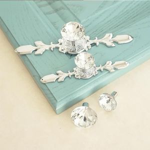 ROBAUN Kristalglazen ladeknoppen zilver achterplaat dressoir knop kledingkast trekt meubelkast knop licht luxe decoratie 1 stuk (maat : Smal knop plaat)