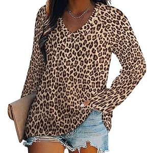 Leopard Spotted Print Dames Lange Mouw V-hals T-shirts Herfst Tops Trui Tuniek Tee voor Leggings