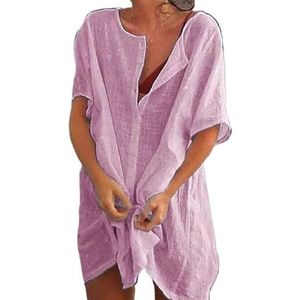 Cover Ups voor vrouwen strandkleding strandbedekking badpak cover-up vrouwen zomer strandjurk bikini coverups strandkleding zwemmen smock t-shirt badmode badpak coverups voor vrouwen (lichtpaars, 3XL)