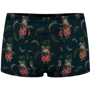 Flamingo En Tropische Bladeren Heren Boxer Slips Sexy Shorts Mesh Boxers Ondergoed Ademend Onderbroek Thong
