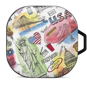 Verenigde Staten reizen symbolen oordopjes hoesje compatibel met Samsung hard shell beschermhoes zwart stijl