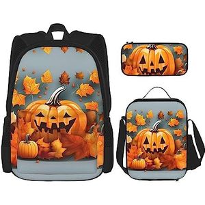 SUHNGE Basketbal Print Grote Capaciteit Boekentas Bundel Lichtgewicht Laptop Etui Geïsoleerde Lunch Tas, Herfst bladeren Thanksgiving Day Pompoen, Eén maat