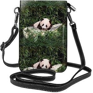 Leuke Kleine Panda Lederen Cross Body Flip Telefoon Tas Met Afneembare Schouderbanden, Gebruikt Voor Reizen, Dating, Vakantie Geschenken, Zwart, Eén maat