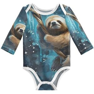 KAAVIYO Schattige kleine luiaard babybody met lange mouwen, katoenen bodysuit voor neutrale pasgeborenen, 3-24 maanden, Patroon., 6 Maanden