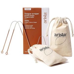 Arista Tongschraper 2 Stuks, Tongschrapers, Koperen Tongschraper, Ayurvedische Producten, Slechte Adem Behandelen, Koperen Tongschrapers voor Volwassenen, Metalen Tongschraper