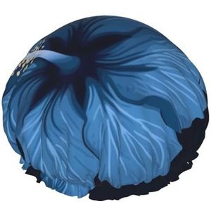 Blauwe hibiscus bedrukte douchemuts voor vrouwen, waterdichte badmutsen, herbruikbare dubbellaagse douchemuts, badmutsen voor mannen, dames, spa, salon