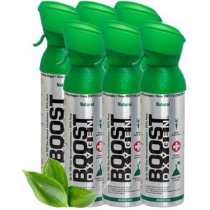 Boost Oxygen - Zuurstof - Natuurlijk, 95% Zuivere Zuurstof - Zuurstoffles voor Concentratie, Recuperatie, Energie, Stemming, Medium - 30L, 6x5L (6x Stuks - 600 Inhaleringen) - Naturel