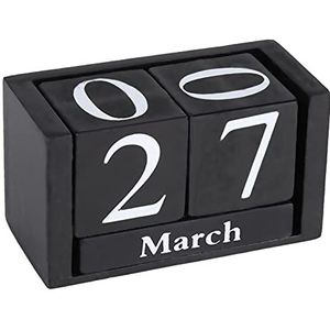 Houten kalender, vintage houten kalenderblok Desktopblok maand Datumweergave voor woonkamer Kantoor 9.4 * 5.2 * 4.1cm (zwart)