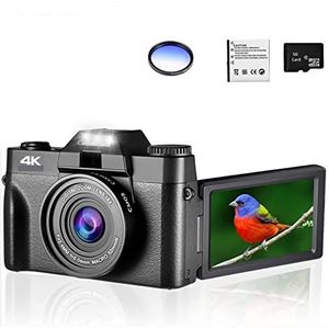 48MP digitale camera 4K UHD Vlog-camcorder 3.0"" 180° Flip Screen Selfile Digitale Webcam for Groothoek Macro Lens Multifunctionele Camcorder(Color:With Filter)