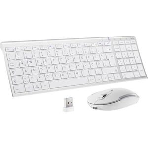 Toetsenbord muis set draadloos, iClever 2.4G toetsenbord draadloos, slank toetsenbord QWERTZ lay-out (Duits), voor computer/desktop/pc/laptop/oppervlak/Windows 10/8/7/Vista/XP, wit