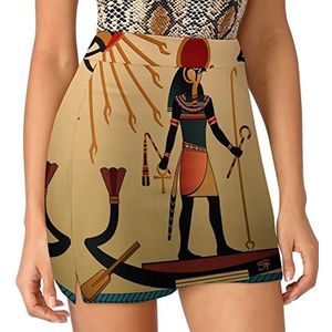 Religie van het Oude Egypte Dames Skorts Hoge Taille Tennisrok Gelaagde Korte Mini Rok Culottes Skorts Met Zakken 3XL