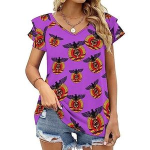 Coat Of Arms Of Germany Logo Dames Casual Tuniek Tops Ruches Korte Mouw T-shirts V-hals Blouse Tee
