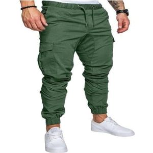 Cargobroek For Heren, Klassieke Casual Joggingbroek, Slank, Elastische Taille, Stretchtouw (Color : Green, Size : M)