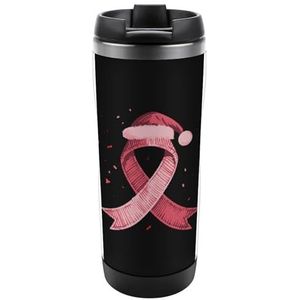 Borstkanker Kerstmis Kerstman Hoed Lint Reizen Mok Roestvrij Staal Koffie Cup Isolatie Tumbler Thermische Mok voor Thee Sap
