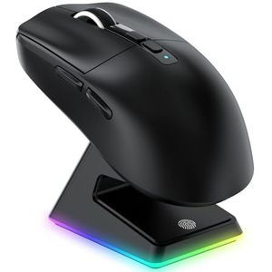 VGN GAMEPOWER Superlight X6 draadloze gamingmuis, oplaadstation, 49 g, ultralicht, gamingmuis, 26,000 dpi, sensor PixArt 3395, 2,4 G/bedraad/Bluetooth, batterij 200 uur, PC/Mac, zwart