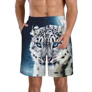 Hand Getrokken Honkbalknuppels en Balprint Heren Zwemplank Shorts Zwembroek Trunks Badmode Sneldrogende Surfen Strand Essentiële Zomer, Blauwe ogen sneeuwluipaard, XL