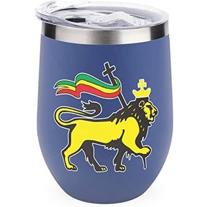 Rastafari Leeuw van Juda herbruikbare koffiebekers roestvrij staal geïsoleerde reismok dubbelwandige wijnbeker blauwe stijl