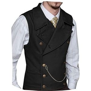 Groom Double-Breasted Suit Vest,Men Lapel Gilet Waistcoat,Casual Formal Business Waistcoat,for Wedding Dating (Kleur : zwart, Maat : 5XL)