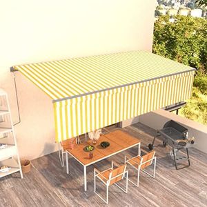 Gecheer Luifel, intrekbaar, automatisch, met zonwering, geel en wit, 6 x 3 m, zonnezeil voor terras, buitenluifel, zonnetent voor balkon, buitenluifel
