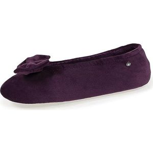 Isotoner Zeer comfortabele ballerina's voor dames, zool van leer, detail met grote strik, Aubergine, 37/38 EU