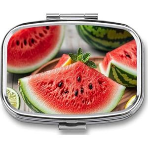 Watermeloen Lemon Travel Pill Organizer Een dagelijkse pillendoos voor supplementen pillendoosje met 2 compartimenten, handig voor het dragen en bewaren van medicijnendoos