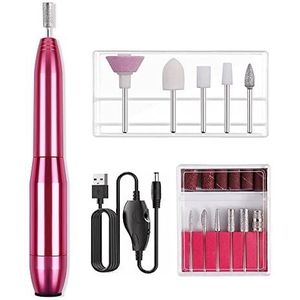 Elektrische nagelvijl, elektrische nagelboor elektrische nagelboormachine 20000 tpm manicure machineset professionele nagelvijl bits molen voor manicure pedicure gereedschap (kleur: roze rood USB )