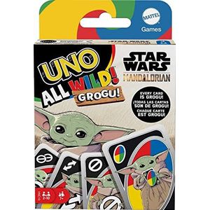Mattel Games UNO All Wild Grogu kaartspel, familie, volwassen en feestspelavond, 2 tot 6 spelers, Star Wars-verzamelobjecten
