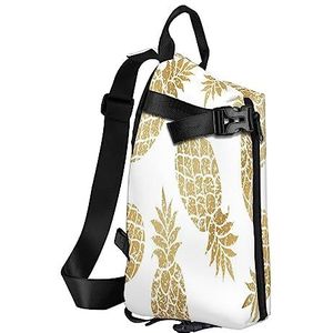 Sling Rugzak Borst Tas Klassieke Snake Huid Anti Diefstal Crossbody Schoudertas Dagrugzak Outdoor Sport Reizen Wandelen voor Mannen Vrouwen, Gouden Ananas Achtergrond, Crossbody Backpack