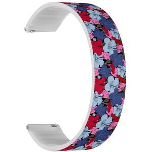 RYANUKA Solo Loop band compatibel met Ticwatch Pro 3 Ultra GPS/Pro 3 GPS/Pro 4G LTE / E2 / S2 (Hibiscus Flowers Buds Retro) Quick-Release 22 mm rekbare siliconen band band accessoire, Siliconen, Geen