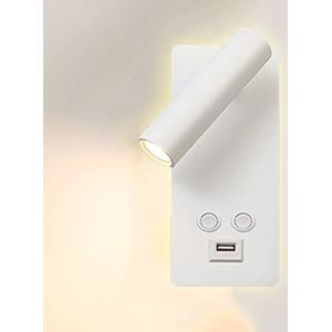Hotel Bedlamp Slaapkamer Muur Licht Leeslamp met USB en Schakelaar Wandlamp Draaibare Verstelbare Binnenlamp 3000K Wandmontage Bedlamp Leeslicht met oplaadbare USB-poort Wandspot,Wit