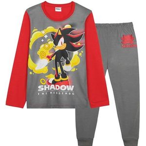 SONIC THE HEDGEHOG, Shadow jongens pyjama met lange mouwen, gezellige nachtkleding, zachte pyjama's, loungewear, nachtkleding, gamingcadeau voor jongens, Rood/Grijs Schaduw, 5-6 jaar