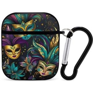 St. Patrick's Day Mardi Gras Maskers Leuke Case voor AirPods 2&1 Schokbestendige Beschermende Hoofdtelefoon Gevallen Cover Met Sleutelhanger voor Mannen Vrouwen