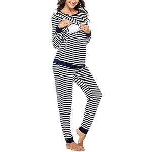 Nachtkleding voor dames, zwangerschap en zwangerschap, pyjama-set met lange mouwen, Blauw, M
