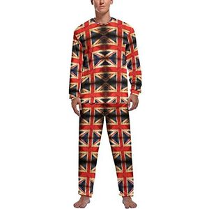 Britse vlag zachte heren pyjama set comfortabele lange mouwen loungewear top en broek geschenken 2XL