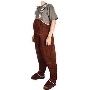 Leather Welding Suit Laskleding heren slabbetje overalls veiligheid coverall hoge temperatuur beschermend leer vlam vertragende reparatie lasser band broek Heat Resistant and Flame Retardant(Brown,XL)