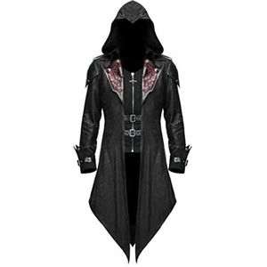 Steampunk Gothic Tuxedo Trenchcoat Turn-Down Kraag Capuchon Lederen Zwaluwstaartjas Assassin Kostuum Halloween Voor Mannen Plus Size
