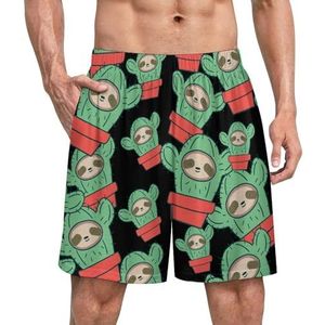Grappige luiaard Catus grappige pyjama shorts voor mannen pyjamabroek heren nachtkleding met zakken zacht