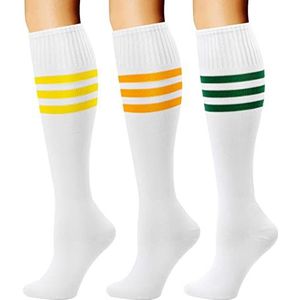 DRESHOW 3 Paar Kleurrijke Knie Hoge Buis Sokken Casual Stripe Voetbalsok Hoge Heks Kniesokken voor Mannen Vrouwen