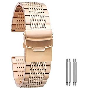 Horlogeband 18mm 20mm 22mm 24mm Goud/Rose Goud/Blauw RVS Horlogeband Vouwsluiting met Veiligheidsveer Bars Unisex Armband