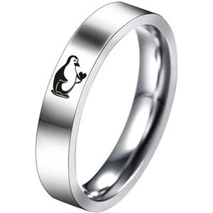 Little Penguin Couple Ring Penguin Heart Gesture Couple Ring Stainless Steel Men Women Hand Jewelry Gifts (Color : MEN_11)