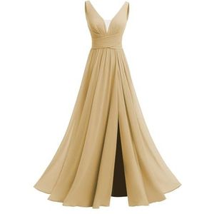 Off-shoulder bruidsmeisje jurken A-lijn formele avond prom jurk voor vrouwen met split WYX545, Champagne, 34