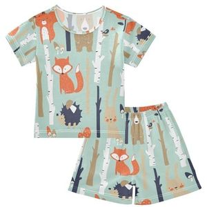 YOUJUNER Kinderpyjama set beer konijn vos korte mouw T-shirt zomer nachtkleding pyjama lounge wear nachtkleding voor jongens meisjes kinderen, Meerkleurig, 8 jaar