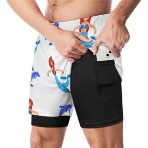Zeemeermin En Doplin Grappige Zwembroek met Compressie Liner & Pocket Voor Mannen Board Zwemmen Sport Shorts