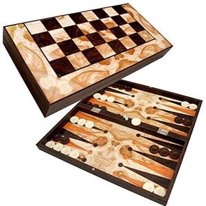 PrimoLiving Deluxe Syrakus XL Houten backgammon - 40 x 38 cm - inclusief schaakbord - gezelschapsspel - praktische reisspellen met koffer - hoogwaardig bordspel voor jong en oud