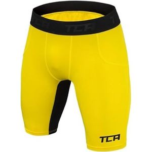 TCA Mannen SuperThermal Compressie Basislaag Thermische Onderbroek Shorts - Geel/Zwart, XL